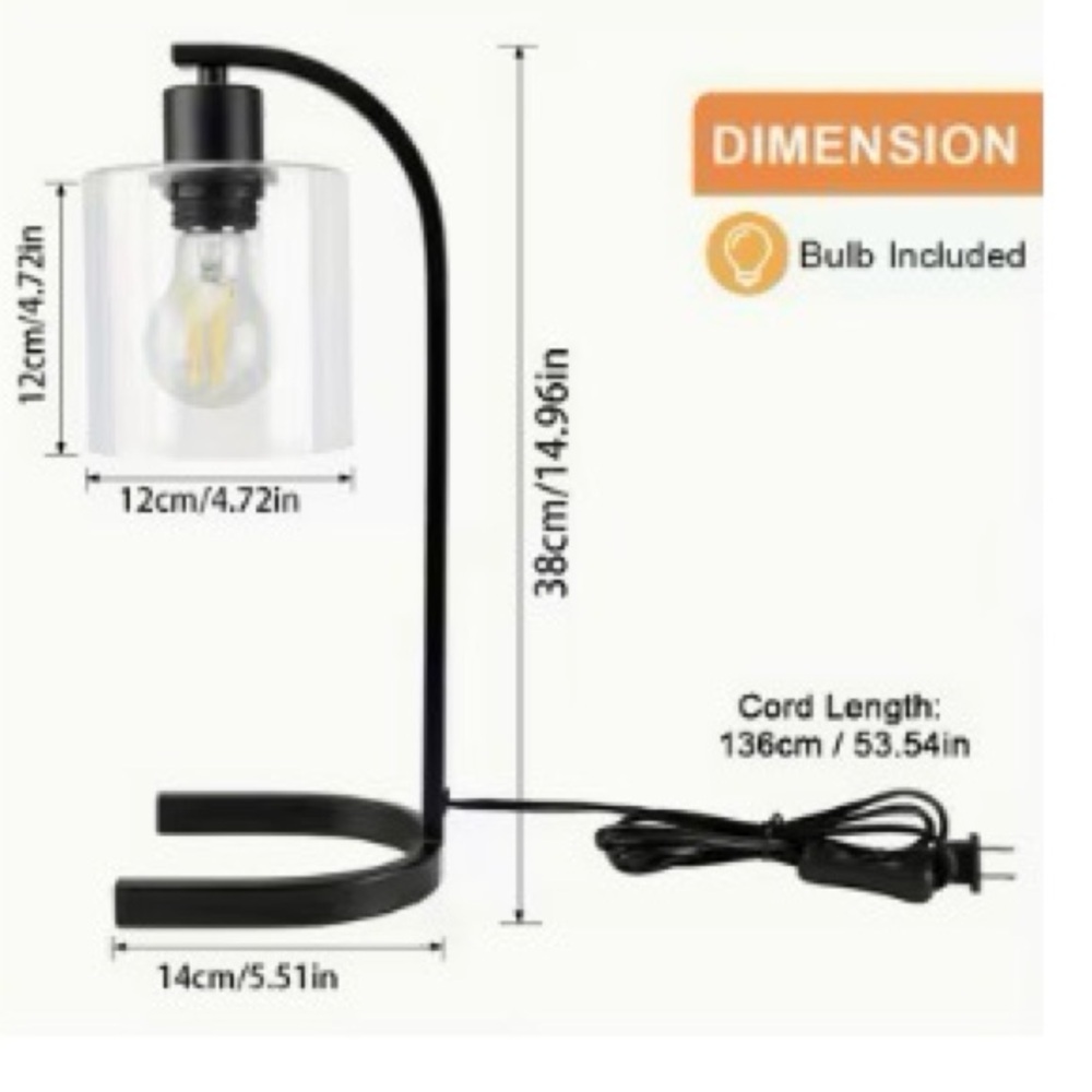 NWT Modern Black Desk Lamp w clear shade and ~included~ Einstein style bulb